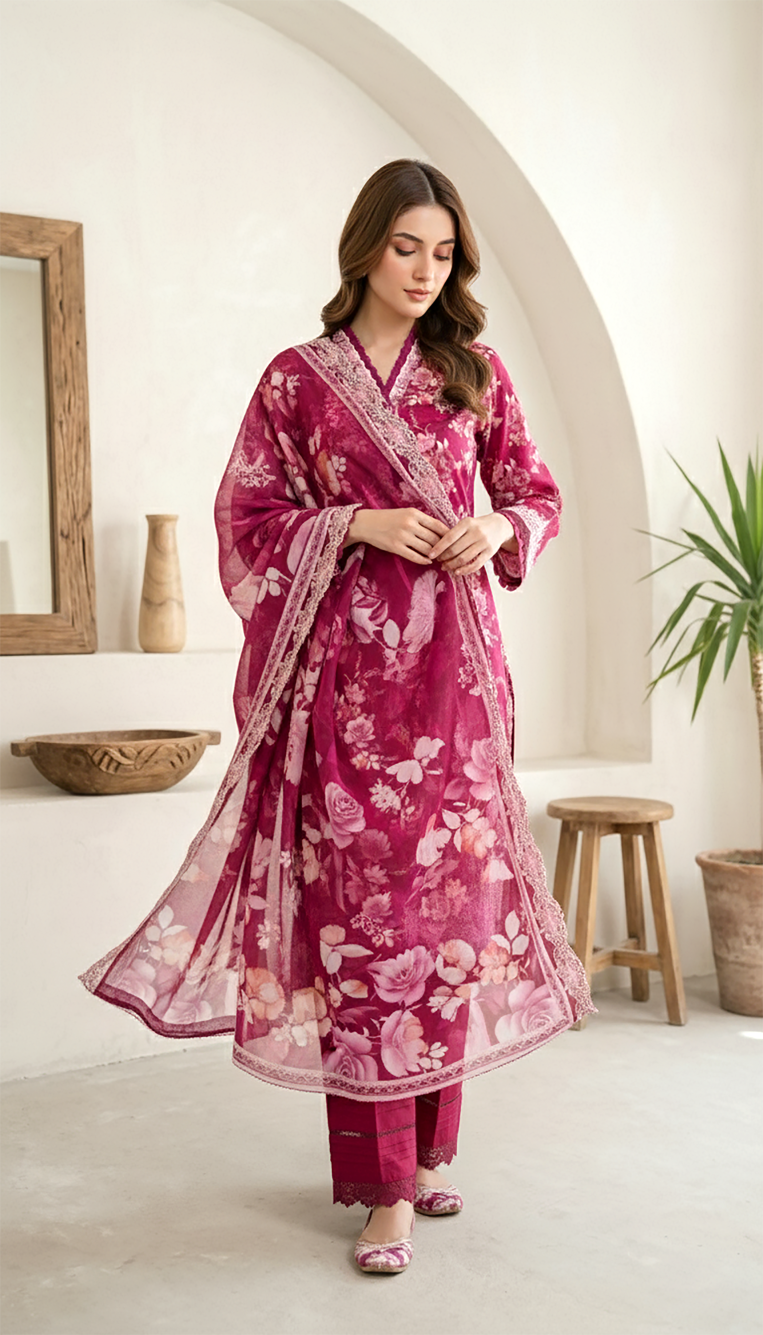 03 Piece Stitched Embroidered with cutwork embroidered lawn dupatta