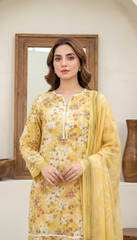 03 Piece Stitched Embroidered with Printed Chiffon Dupatta Komal Lawn