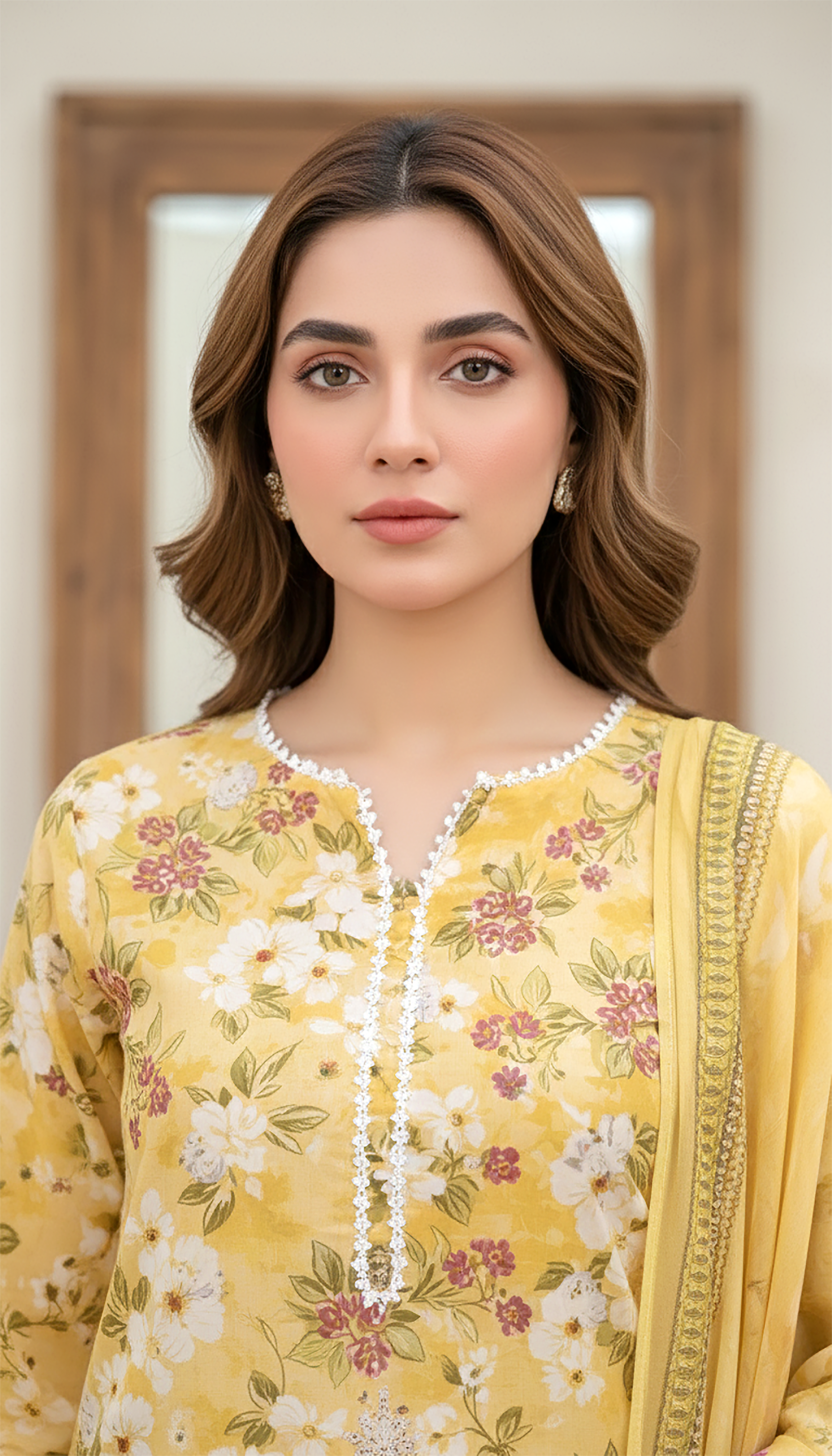 03 Piece Stitched Embroidered with Printed Chiffon Dupatta Komal Lawn
