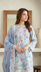 03 Piece Stitched Embroidered with cutwork embroidered lawn dupatta