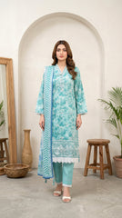 03 Piece Stitched Embroidered with Printed Chiffon Dupatta Komal Lawn