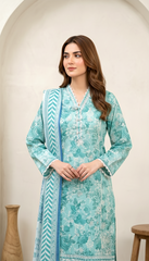 03 Piece Stitched Embroidered with Printed Chiffon Dupatta Komal Lawn