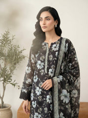 03 Piece Stitched Monochrome Printed Lawn
