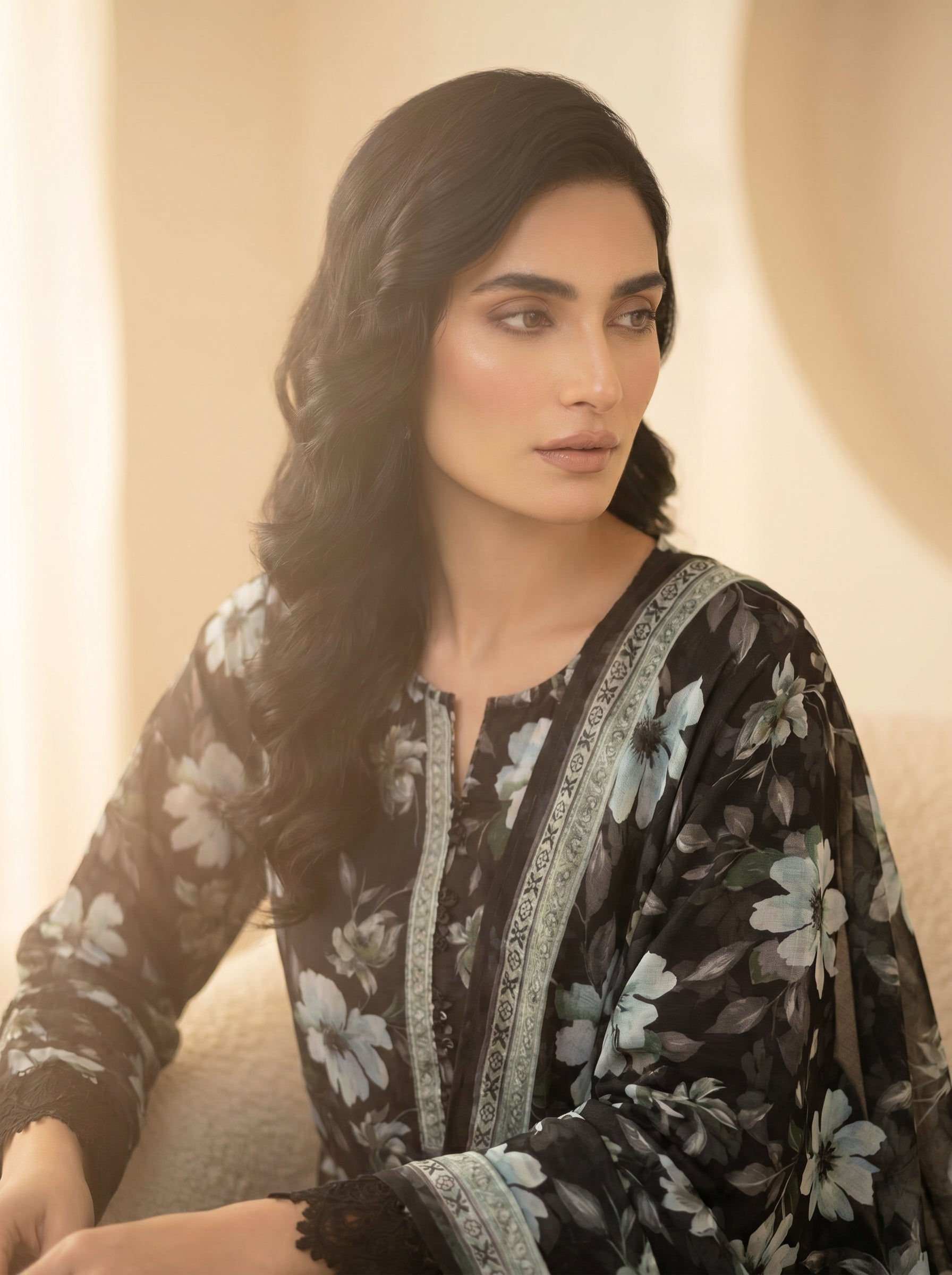 03 Piece Stitched Monochrome Printed Lawn
