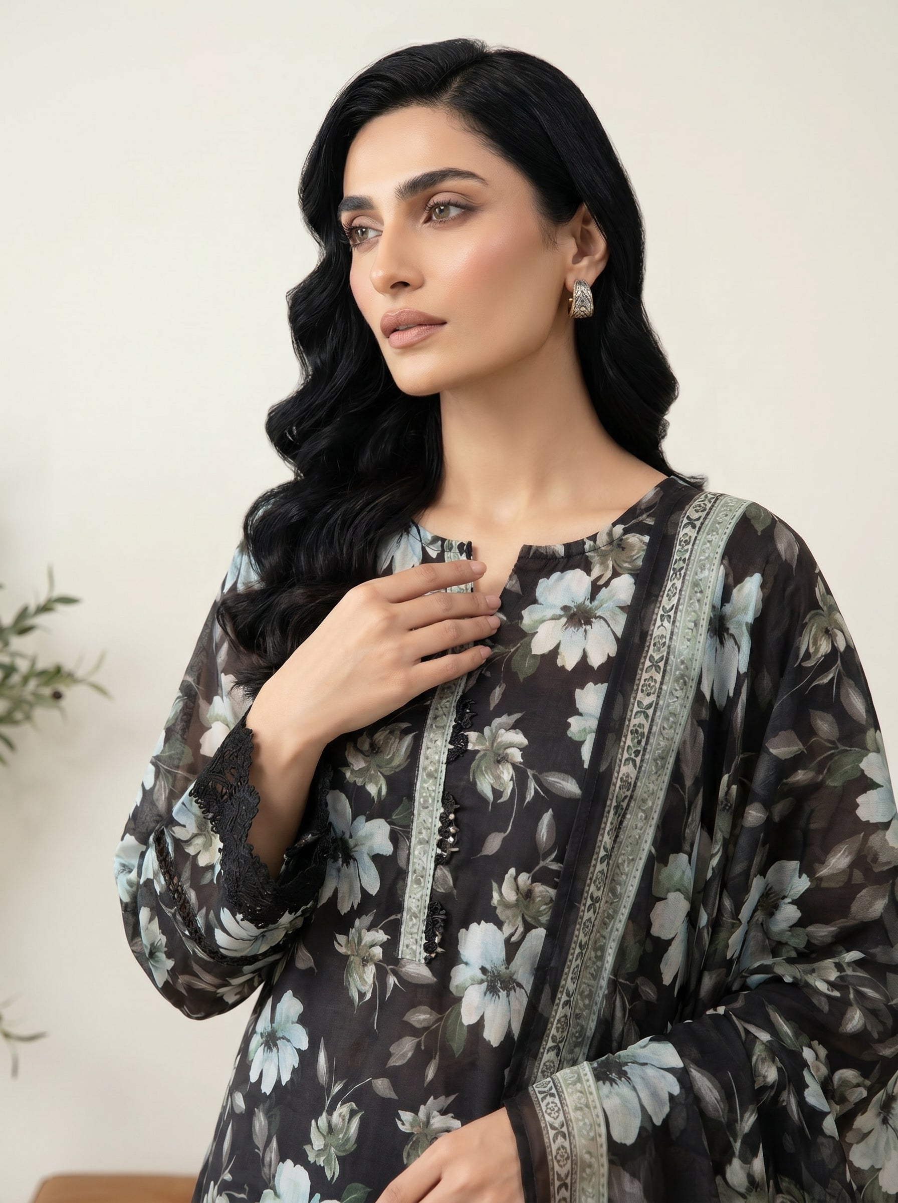 03 Piece Stitched Monochrome Printed Lawn