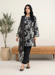 03 Piece Stitched Monochrome Printed Lawn
