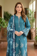Lakhany Premium 03 Piece Unstitched Dyed Embroidered with Printed Lawn Dupatta
