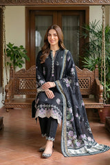 03 Piece Unstitched Dyed Embroidered with Printed Lawn Dupatta - Design 1