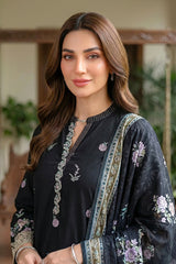 03 Piece Unstitched Dyed Embroidered with Printed Lawn Dupatta - Design 1