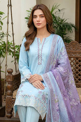 03 Piece Unstitched Dyed Embroidered with Printed Lawn Dupatta - Design 2
