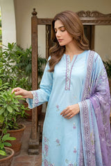 03 Piece Unstitched Dyed Embroidered with Printed Lawn Dupatta - Design 2