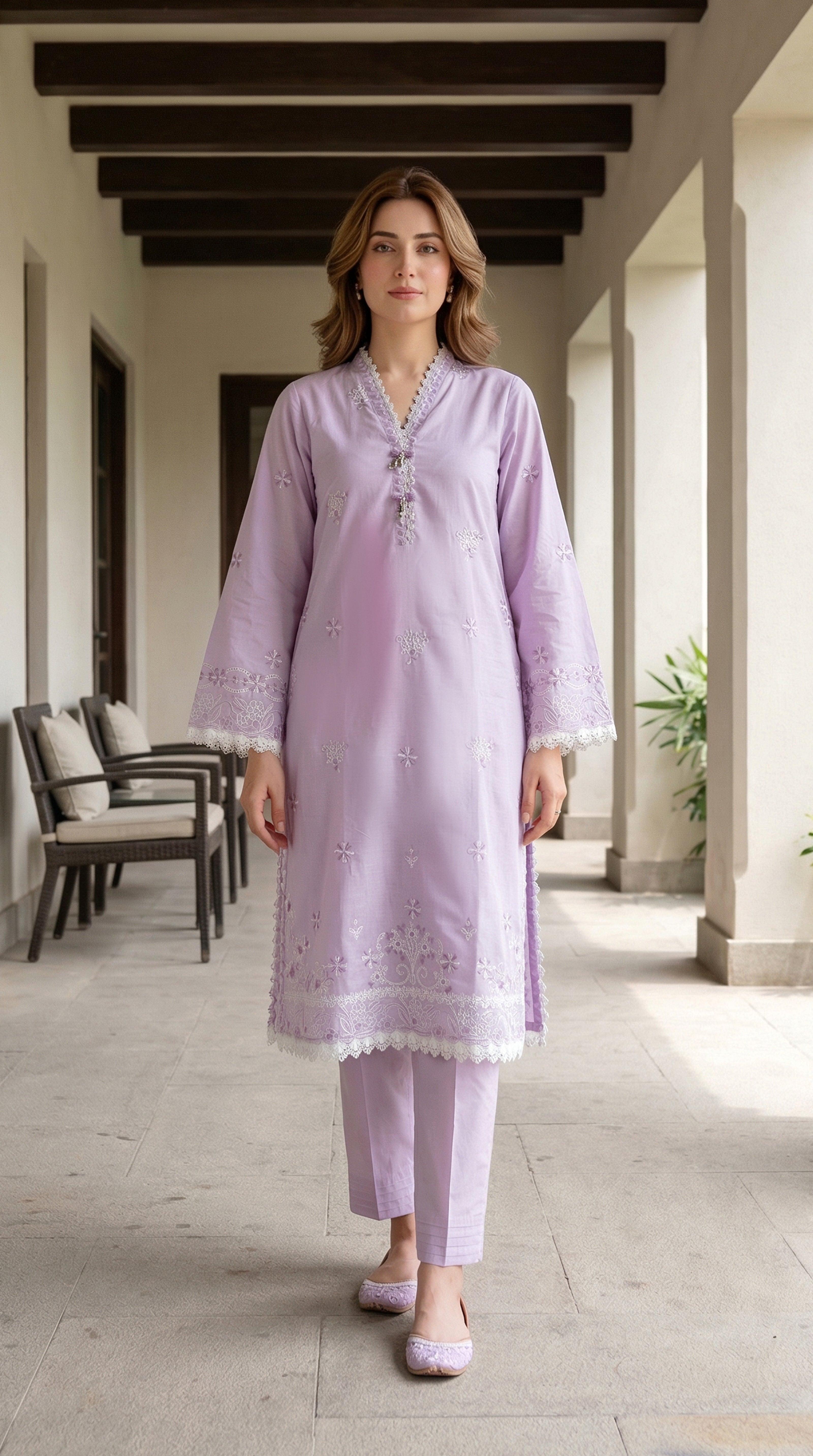 02 Piece Unstitched Embroidered Shirt with Trouser - Lakhany