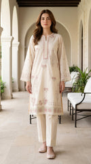 02 Piece Unstitched Embroidered Shirt with Trouser - View 3 - Lakhany