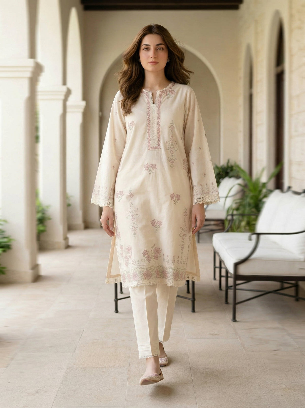 02 Piece Unstitched Embroidered Shirt with Trouser - Lakhany