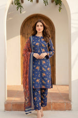 03 Piece Unstitched Printed Arabic Lawn with Printed Chiffon Dupatta - Design 12