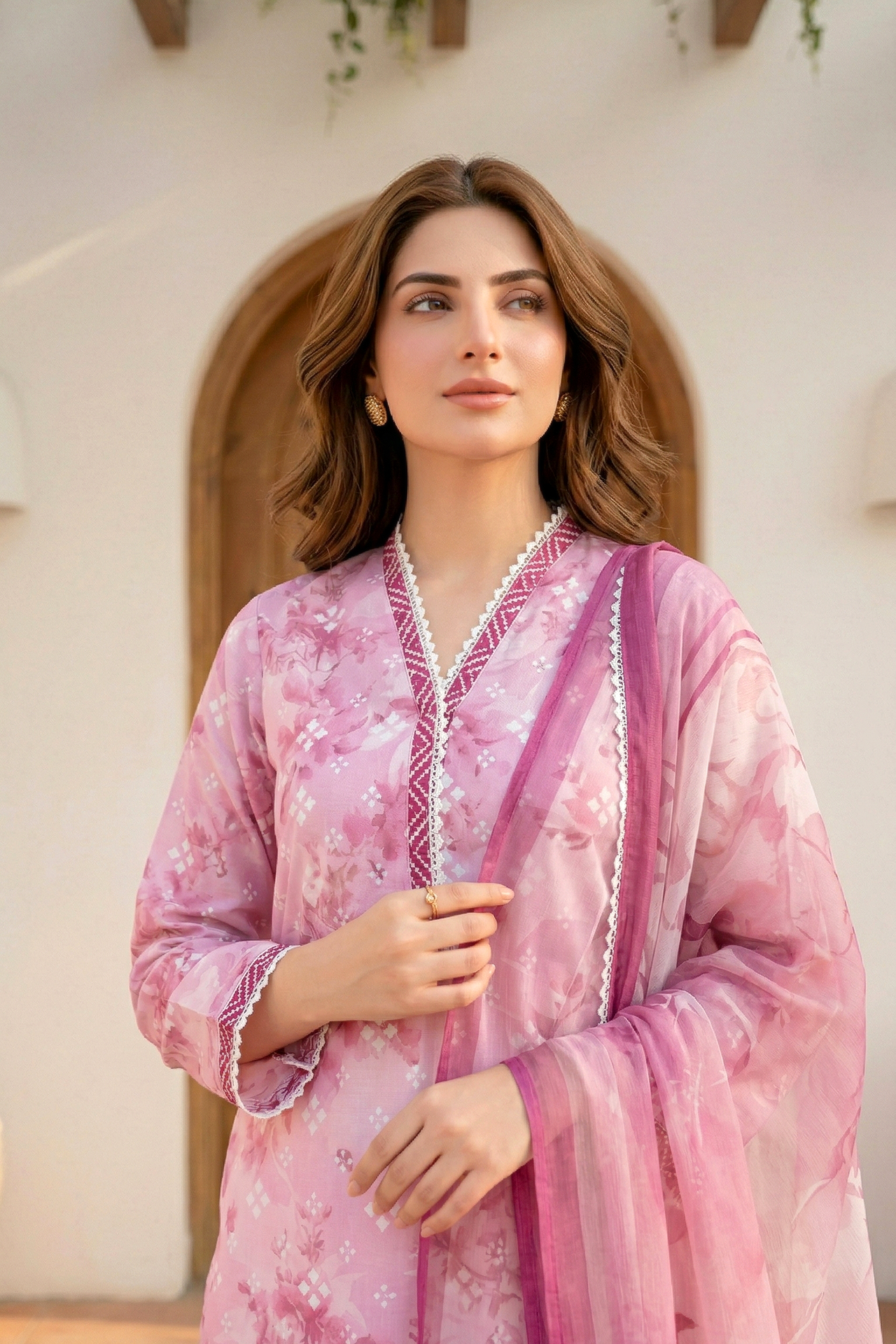 03 Piece Unstitched Printed Arabic Lawn with Printed Chiffon Dupatta - Design 13