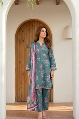 03 Piece Unstitched Printed Arabic Lawn with Printed Chiffon Dupatta - Design 14