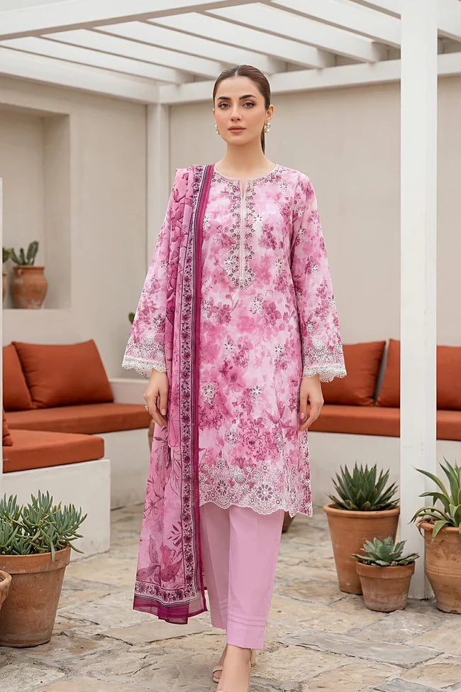 Lakhany Premium 03 Piece Unstitched Printed Embroidered with Printed Lawn Dupatta