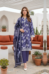Lakhany Premium 03 Piece Unstitched Printed Embroidered with Printed Lawn Dupatta