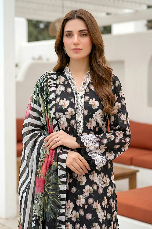 Lakhany Premium 03 Piece Unstitched Printed Embroidered with Printed Lawn Dupatta