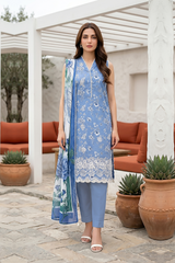 Lakhany Premium 03 Piece Unstitched Printed Embroidered with Printed Lawn Dupatta - Design 14
