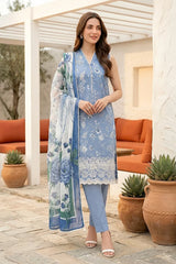 Lakhany Premium 03 Piece Unstitched Printed Embroidered with Printed Lawn Dupatta - Design 14