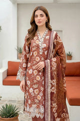 Lakhany Premium 03 Piece Unstitched Printed Embroidered with Printed Lawn Dupatta