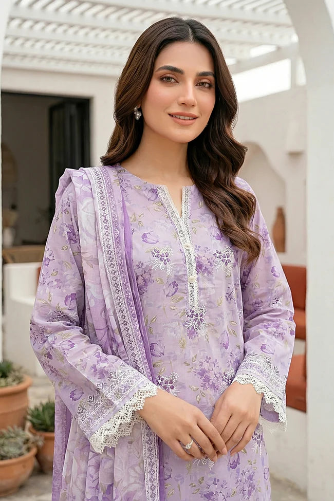 Lakhany Premium 03 Piece Unstitched Printed Embroidered with Printed Lawn Dupatta