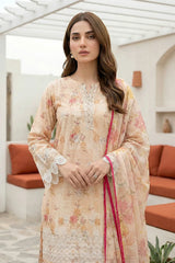 Lakhany Premium 03 Piece Unstitched Printed Embroidered with Printed Lawn Dupatta