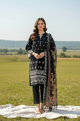 03 Piece Unstitched Embroidered Essentials with Printed Chiffon Dupatta - Design 29