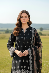 03 Piece Unstitched Embroidered Essentials with Printed Chiffon Dupatta - Design 29
