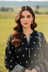 03 Piece Unstitched Embroidered Essentials with Printed Chiffon Dupatta - Design 29