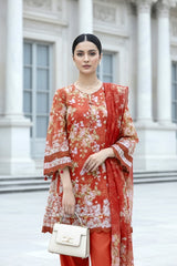 03 Piece Unstitched Embroidered With Printed Chiffon Dupatta Komal Lawn - Design 4