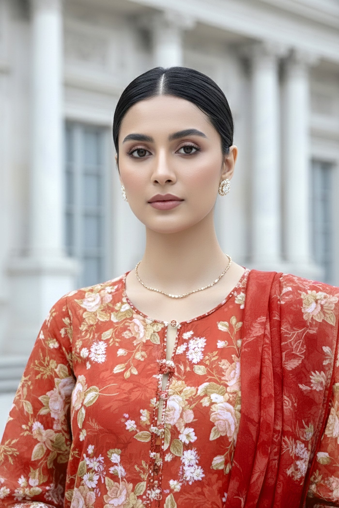 03 Piece Unstitched Embroidered With Printed Chiffon Dupatta Komal Lawn - Design 4