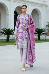 03 Piece Unstitched Embroidered With Printed Chiffon Dupatta Komal Lawn - Design 6
