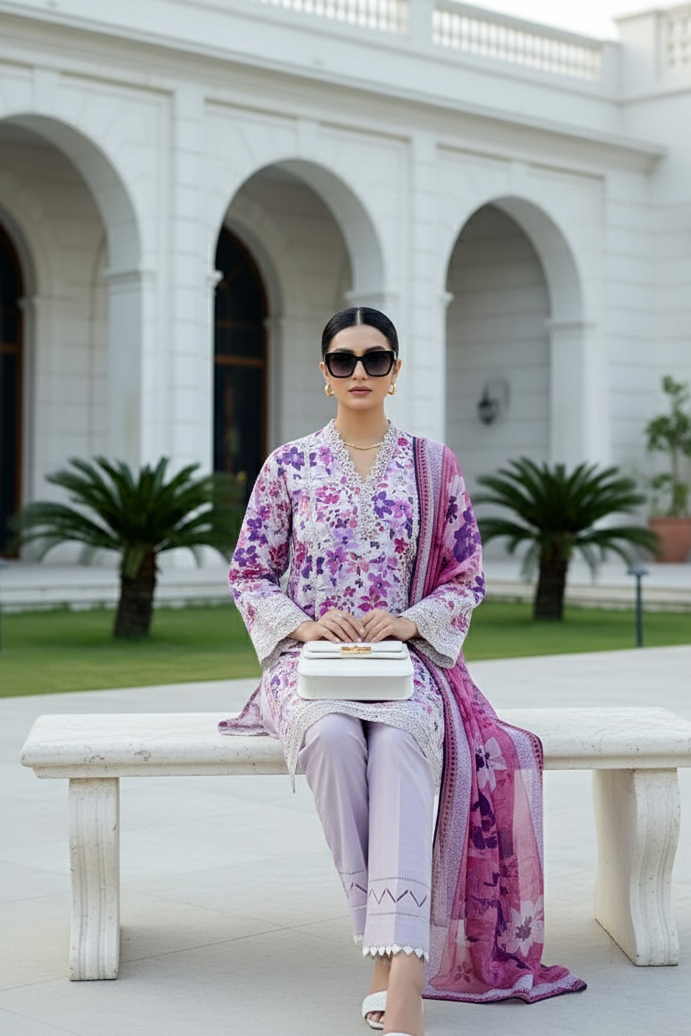 03 Piece Unstitched Embroidered With Printed Chiffon Dupatta Komal Lawn - Design 6