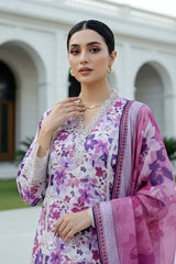 03 Piece Unstitched Embroidered With Printed Chiffon Dupatta Komal Lawn - Design 6