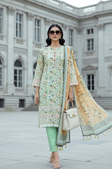 03 Piece Unstitched Embroidered With Printed Lawn Dupatta Komal Lawn - Design 3