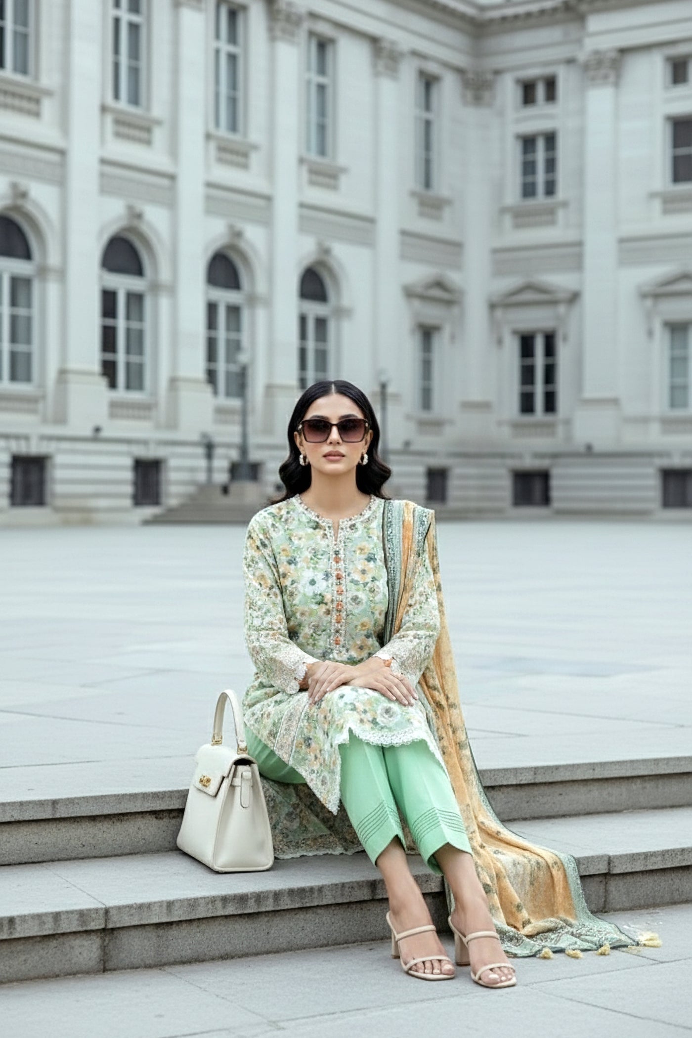 03 Piece Unstitched Embroidered With Printed Lawn Dupatta Komal Lawn - Design 3