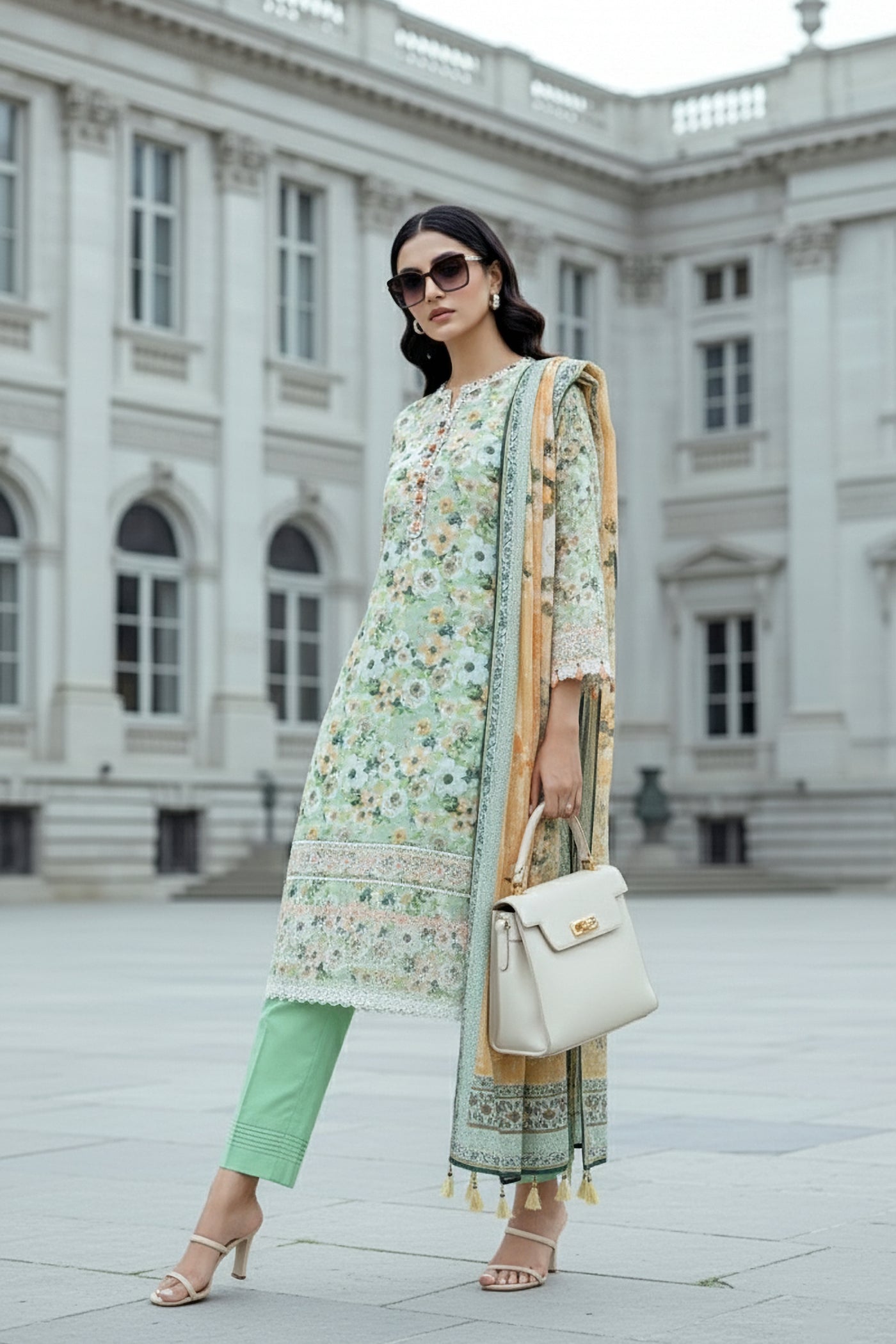 03 Piece Unstitched Embroidered With Printed Lawn Dupatta Komal Lawn - Design 3