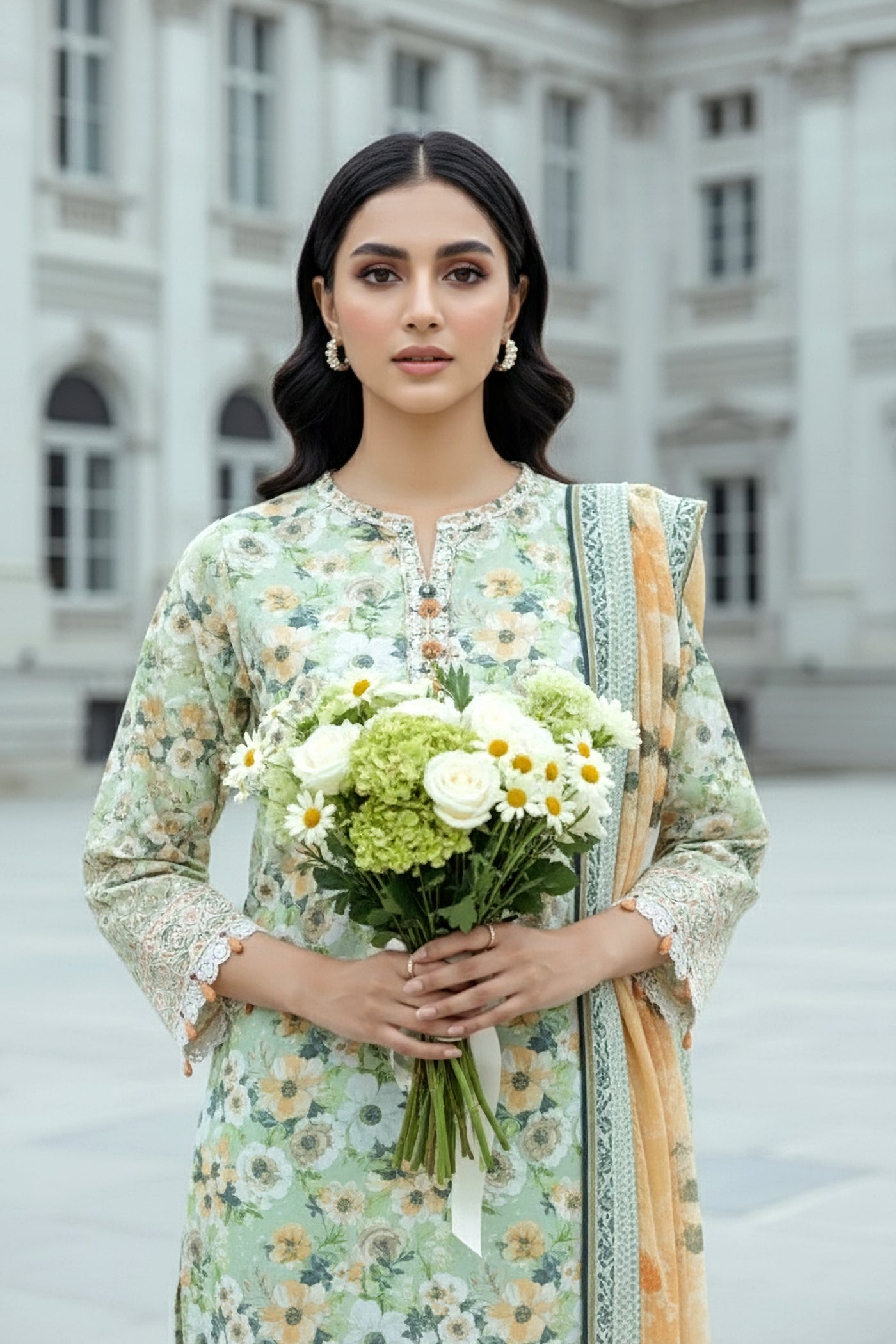 03 Piece Unstitched Embroidered With Printed Lawn Dupatta Komal Lawn - Design 3