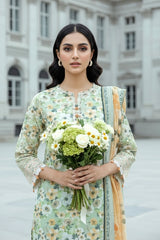 03 Piece Unstitched Embroidered With Printed Lawn Dupatta Komal Lawn - Design 3