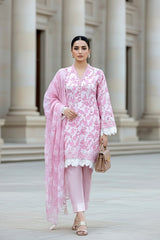 03 Piece Unstitched Embroidered With Printed Chiffon Dupatta Komal Lawn - Design 7