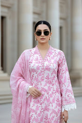 03 Piece Unstitched Embroidered With Printed Chiffon Dupatta Komal Lawn - Design 7