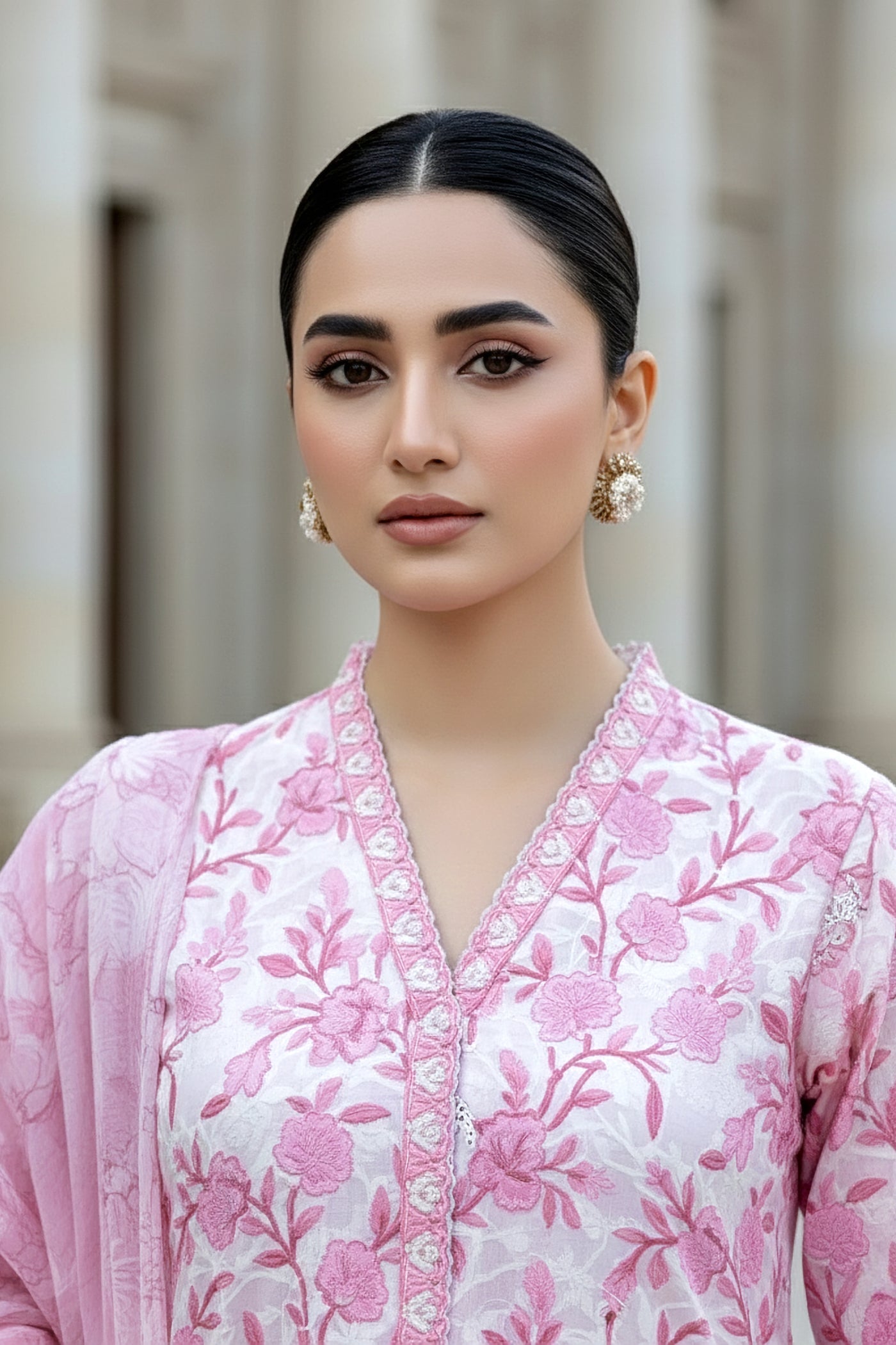 03 Piece Unstitched Embroidered With Printed Chiffon Dupatta Komal Lawn - Design 7