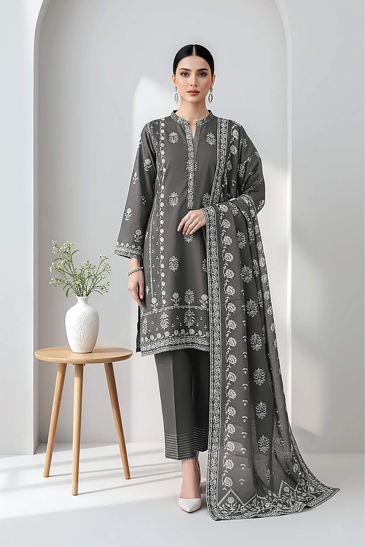 03 Piece Unstitched Textured Heavy Weight Printed Marina - Design 25