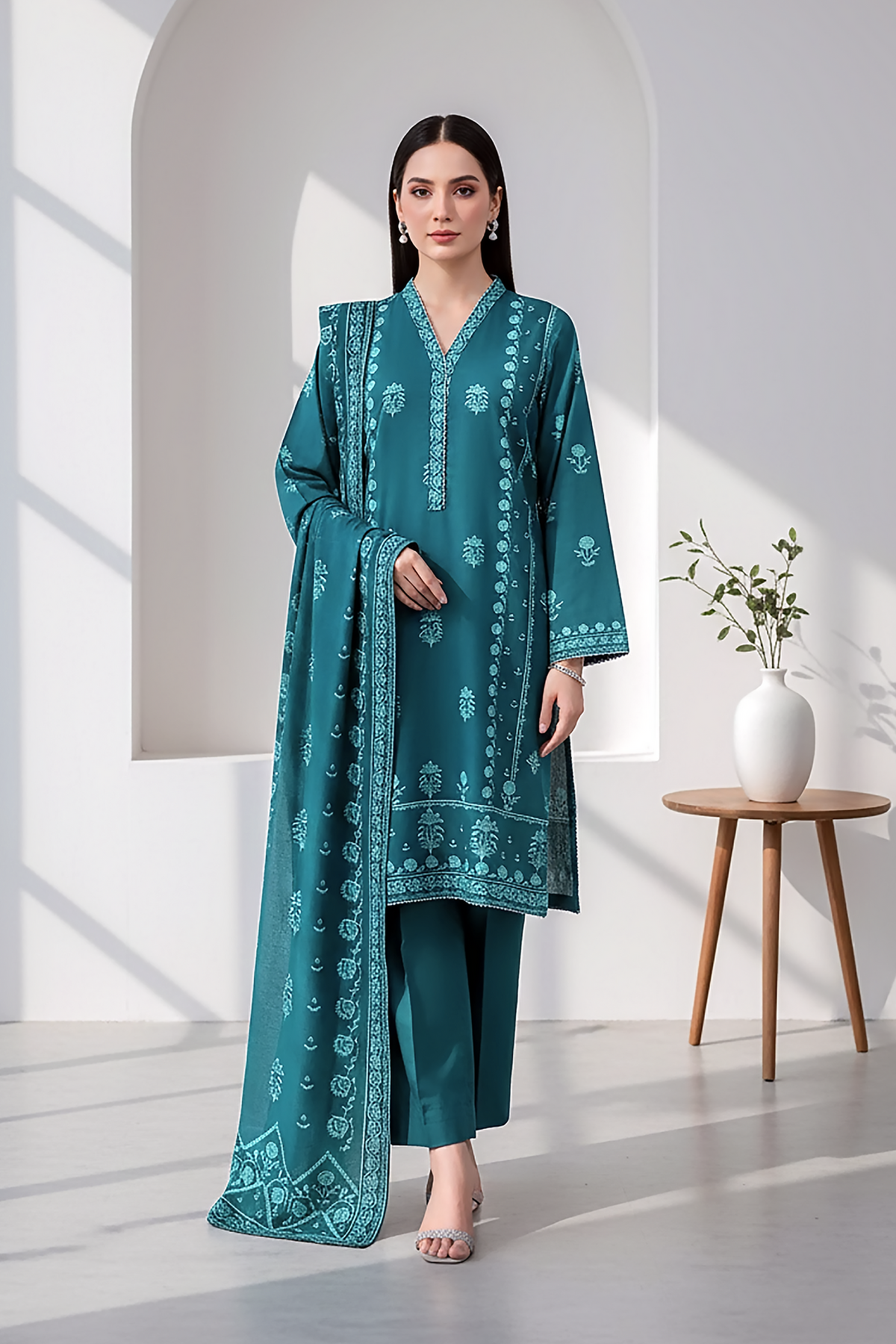 03 Piece Unstitched Textured Heavy Weight Printed Marina - Design 26