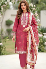 Lakhany Premium 03 Piece Unstitched Printed Embroidered with Printed Lawn Dupatta