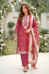 Lakhany Premium 03 Piece Unstitched Printed Embroidered with Printed Lawn Dupatta