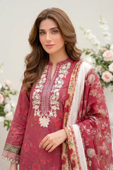 Lakhany Premium 03 Piece Unstitched Printed Embroidered with Printed Lawn Dupatta